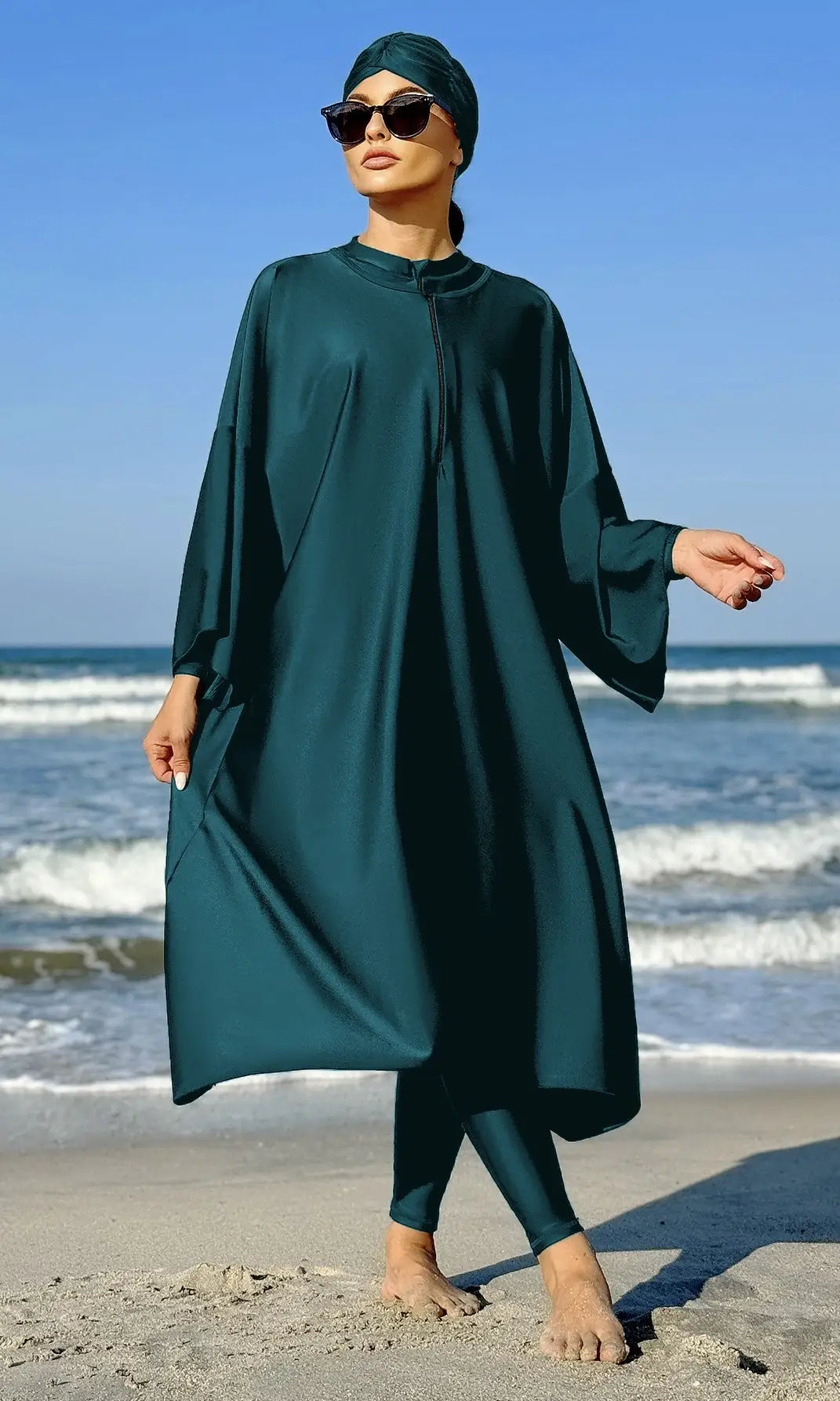 Burkini large robe longue 3 pièces (vue de face)